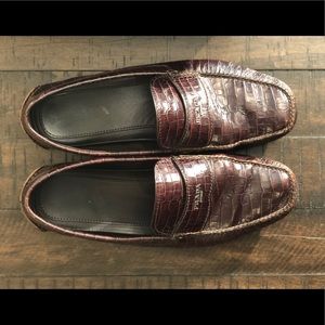Prada Croc Embossed Brown Leather Loafers size 12
